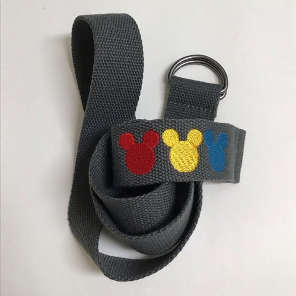 Disney Mickey Mouse Ears Embroidered Adult Belt SZ 42 XL Dark Gray D Ring Canvas - Picture 5 of 7
